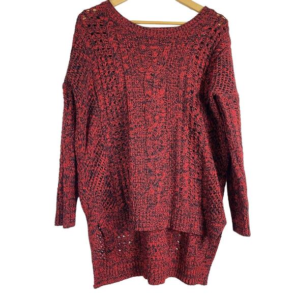 Express Sweater Cable Knit Women Sz S Red Black Oversized Slouchy Long Sleeve - Picture 1 of 10